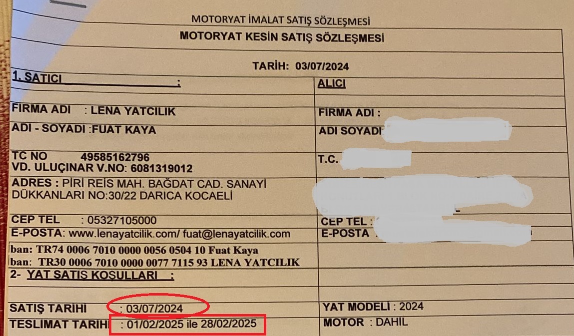 Motor Yat Satış Sözleşmesi